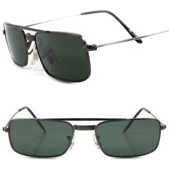 True Vintage Deadstock Classic Gunmetal Mens Small Rectangle Hipster Sunglasses - Picture 1 of 4